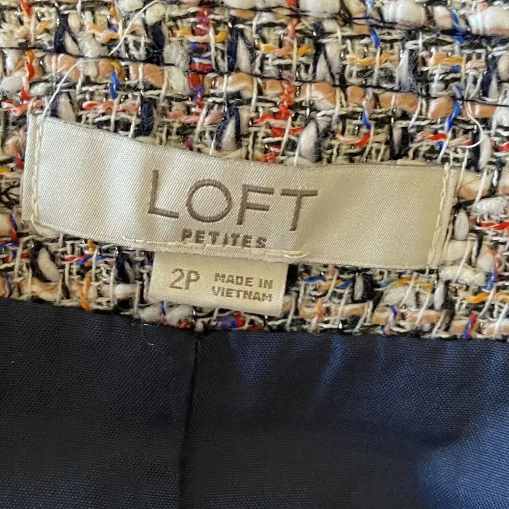 Ann Taylor LOFT Boucle Tweed Straight Pencil Skirt zippers Size 2P Blue white
